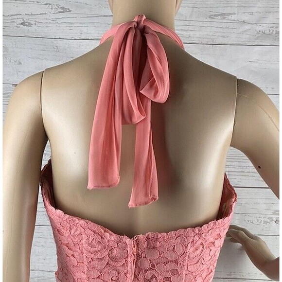 NWT David's Bridal Halter Dress Size 8 Parfait Pink Lace Bodice Chiffon Skirt - Picture 10 of 12